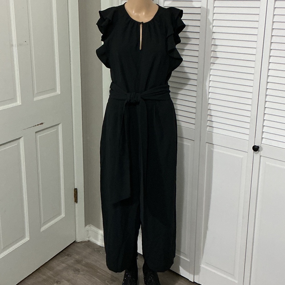 J. Crew Black Ruffle Sleeve Belted Jumpsuit